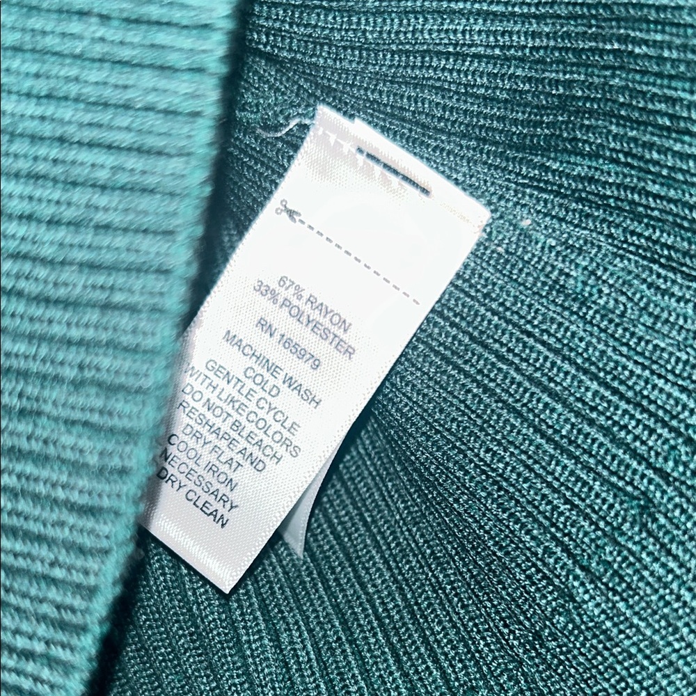 Cable & Gauge Womens y2k Teal Ribbed Knit Top With Button Cuffs size Medium - Picture 3 of 6